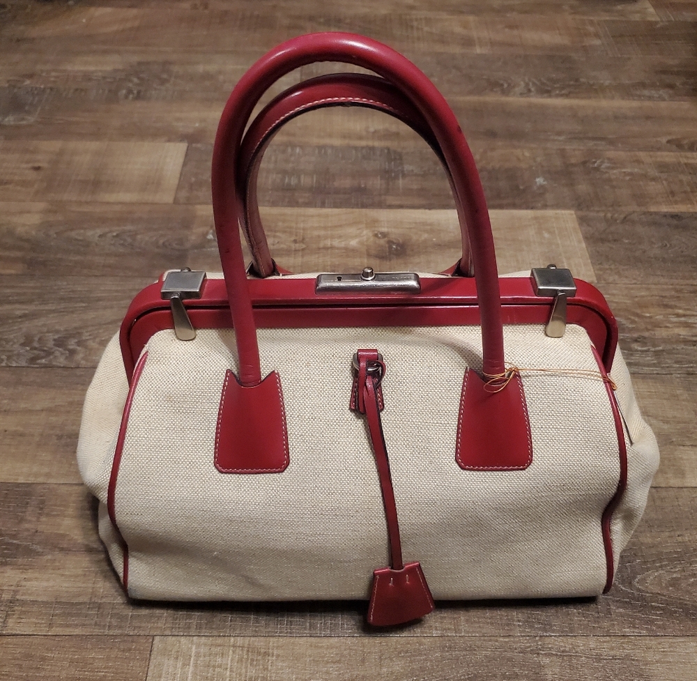 Prada Vintage Red and Cream Satchel Bag